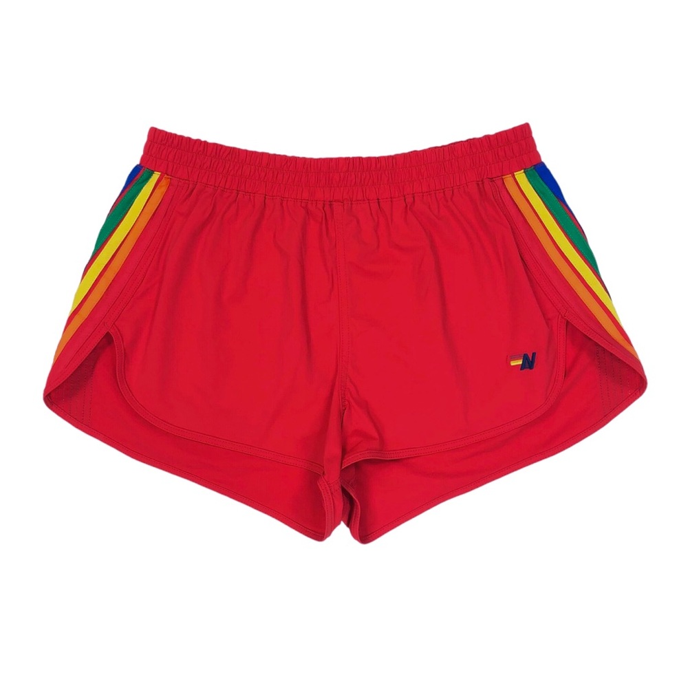 Aviator Nation Women's 5 Stripe Flex Board Shorts Size XL Red 2" Inseam Rainbow